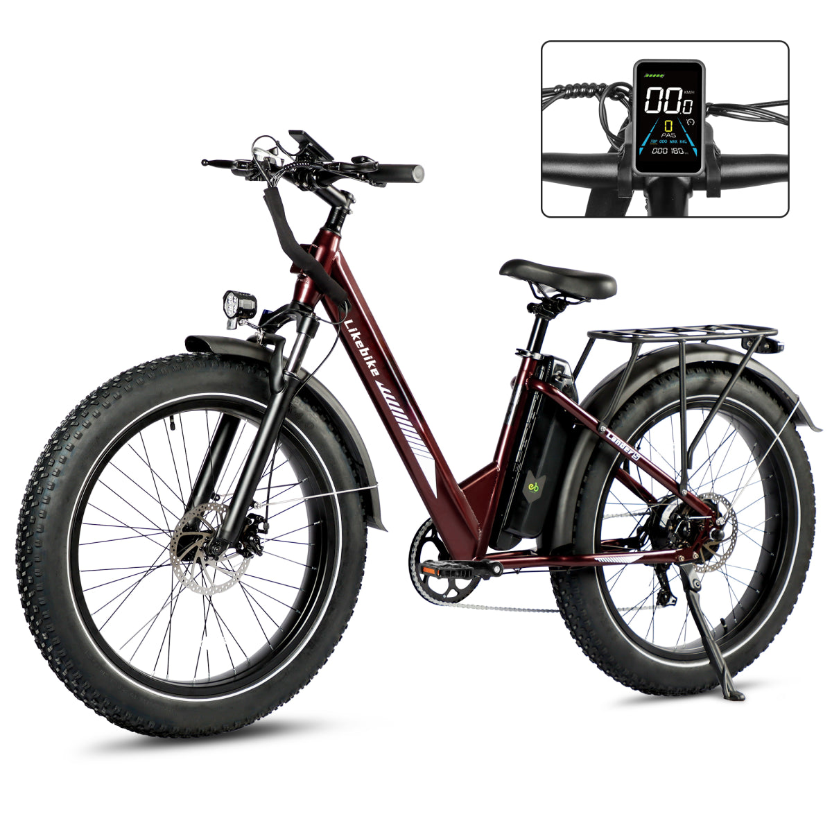 Bicicleta Elétrica Likebike Lander S com pneus largos, motor de 500W e bateria de 48V 13Ah
