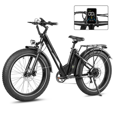Bicicleta Elétrica Likebike Lander S com pneus largos, motor de 500W e bateria de 48V 13Ah