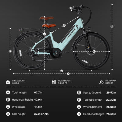 Bicicleta Elétrica Likebike MY2 Modelo Passante 26 Polegadas para Adultos, E-bike de Deslocamento Diário