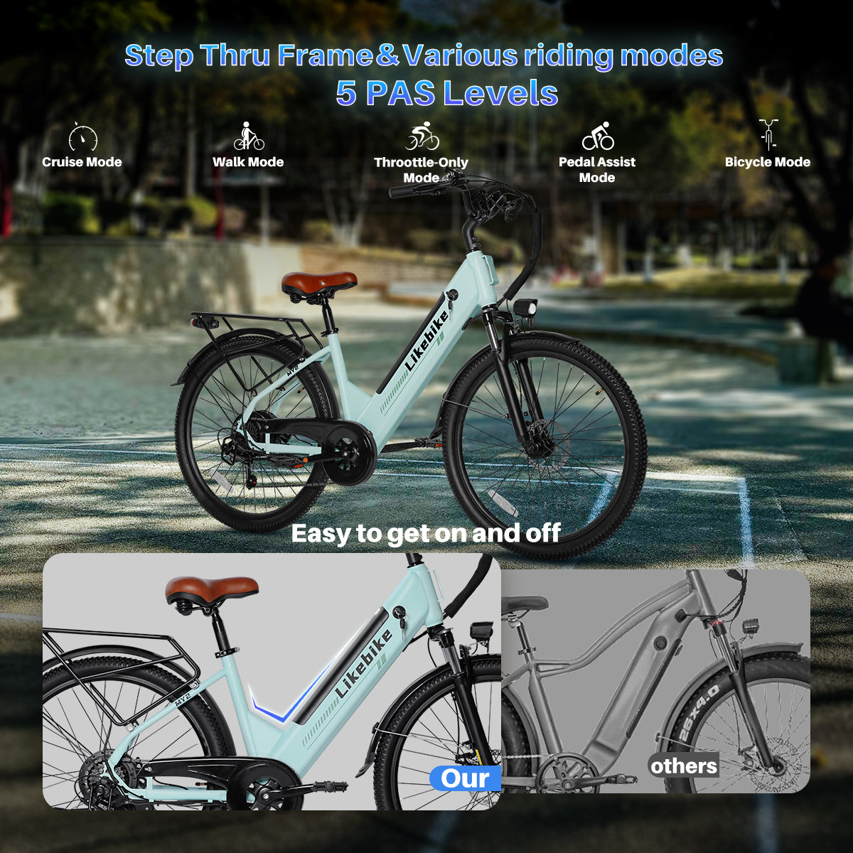 Bicicleta Elétrica Likebike MY2 Modelo Passante 26 Polegadas para Adultos, E-bike de Deslocamento Diário