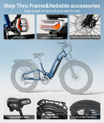 Bicicleta Elétrica Commuter Rail 6 da Likebike, Potência de Pico 750W, Bateria 48V 20Ah