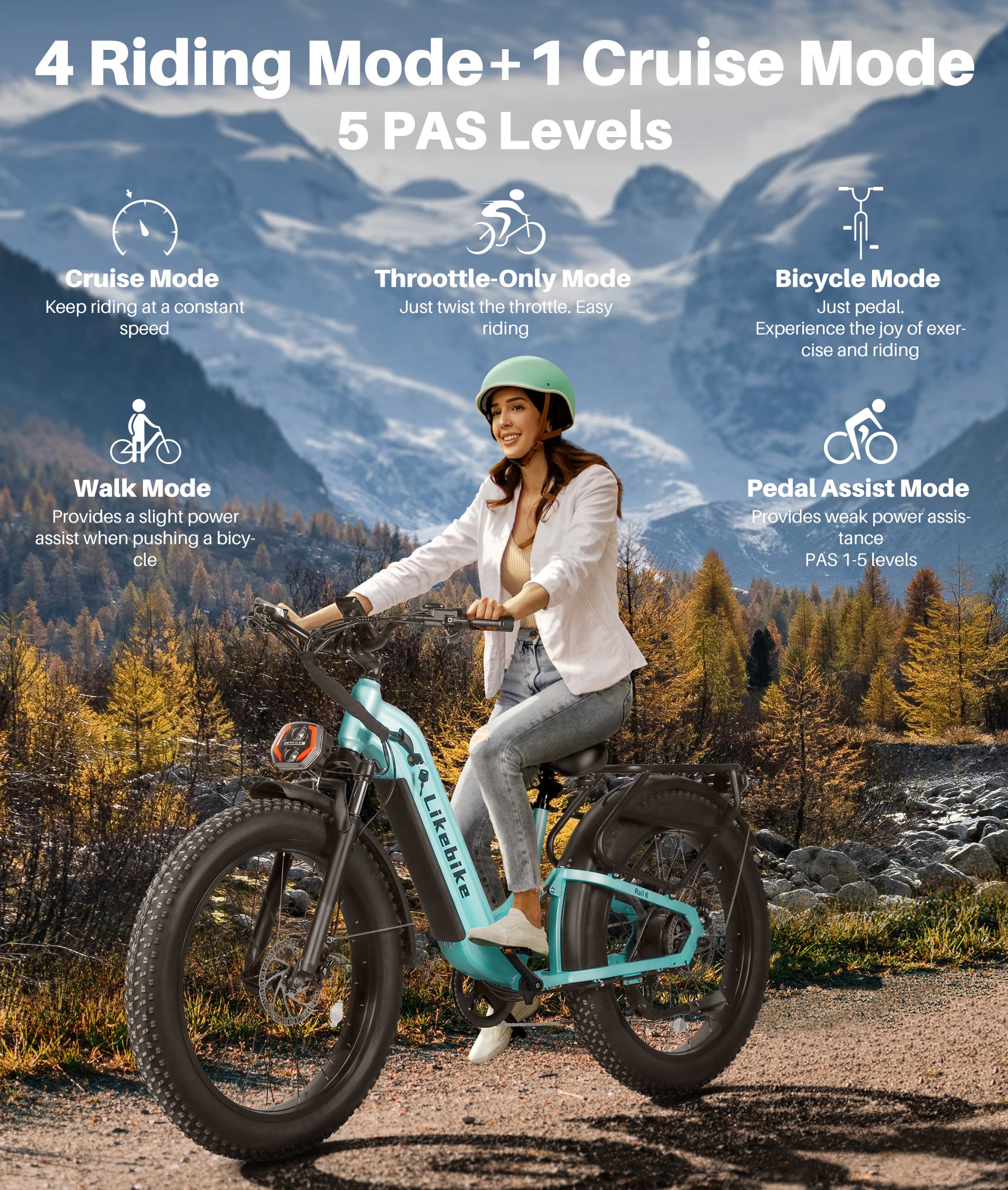 Bicicleta Elétrica Commuter Rail 6 da Likebike, Potência de Pico 750W, Bateria 48V 20Ah